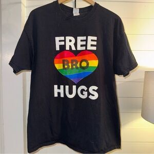 “FREE BRO HUGS” Graphic tee. Gildan Ultra Cotton Black T-Shirt. Size XL